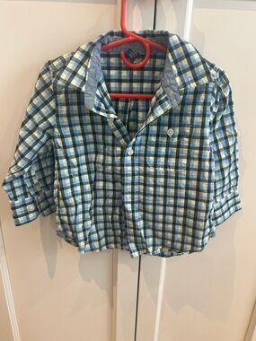 Gap 18-24m Kids Plaid Button-Up Shirt - Blue & Green